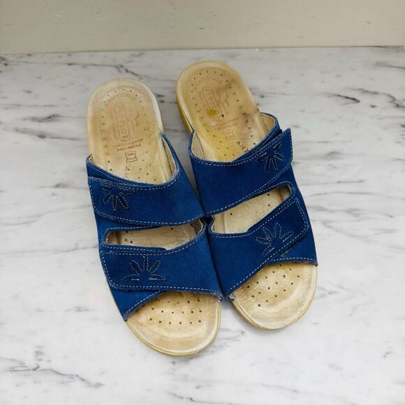 Fly Flot Anatomic Blue Leather Slide Wedge Sandals Women’s Size 8.5 - Picture 9 of 10